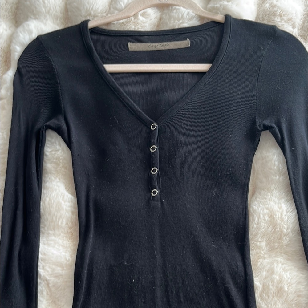 Enza Costa Black Fitted Long Sleeve Blouse